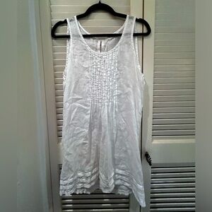 CP Shades, white linen sleeveless top.
